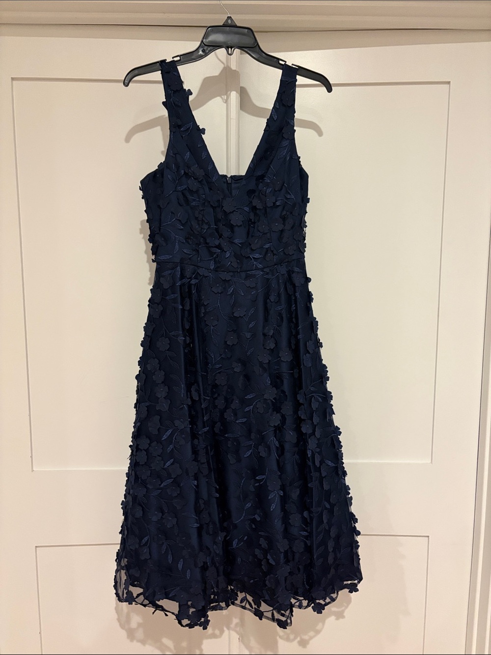 Eliza J Navy 3D Floral V-Neck Midi Dress